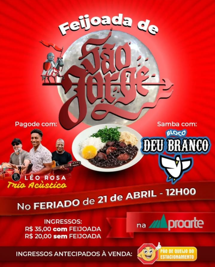 Feijoada de São Jorge anima o feriado de 21 de abril com samba, pagode e tradição no Alto