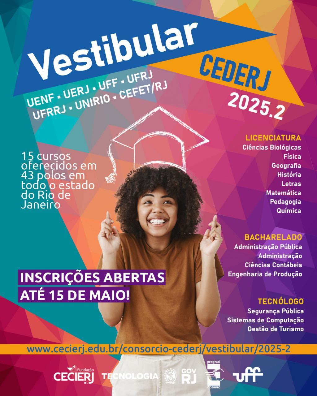 Vestibular Cederj segue com inscrições em 43 cidades até 15 de maio