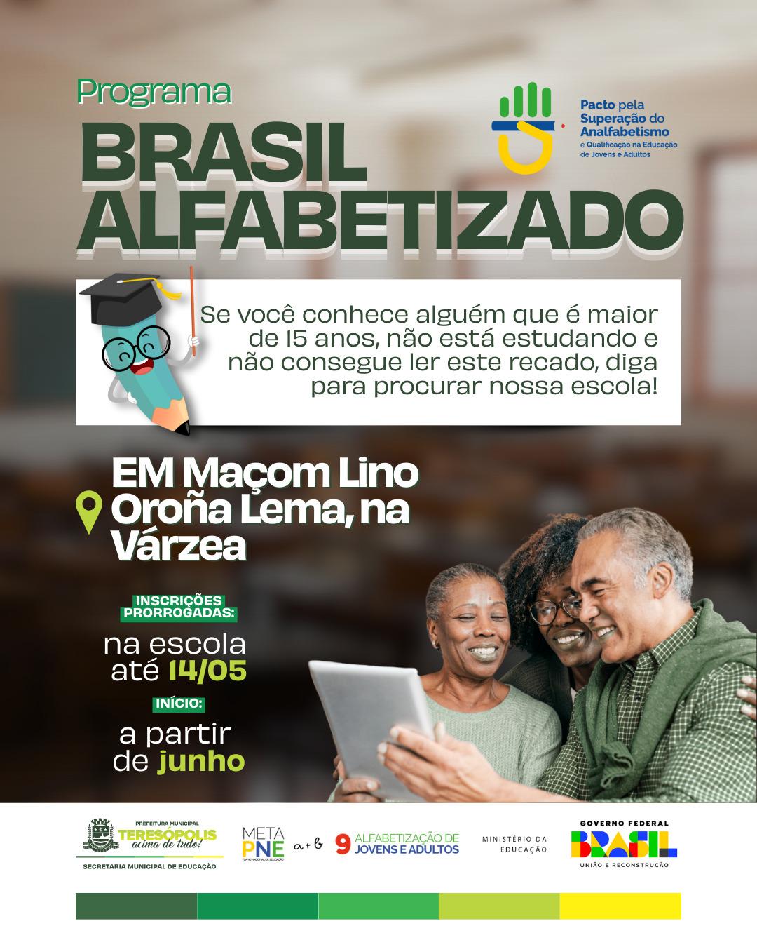 Inscrições para Programa Brasil Alfabetizado prorrogadas em Teresópolis