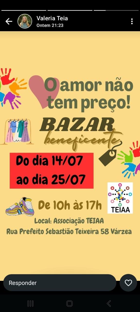 Bazar beneficente da associação TEIAA