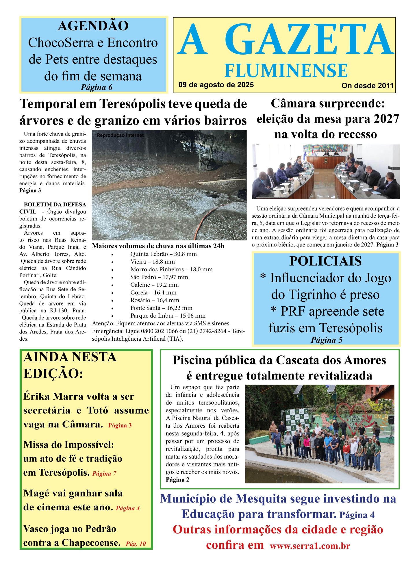 Jornal A Gazeta Fluminense destaca notícias de Teresópolis e Baixada